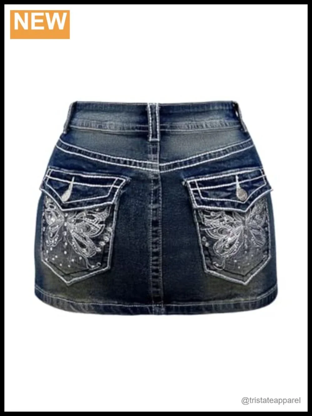 Y2k Butterfly Denim Skirt Low Waist Stretch Bodycon Mini